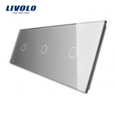 Livolo Glasplaat 3 x Enkelpolig Grijs