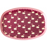 Rice Ovaal Bord Melamine Swan Print Bordeaux