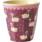 Rice Beker Melamine Swan Print Bordeaux
